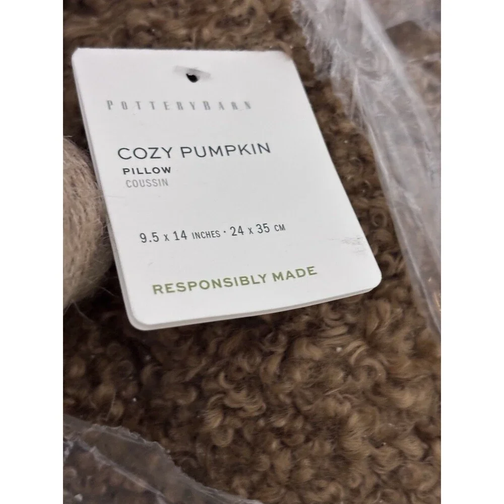 Pottery Barn Large Cozy Pumpkin Pillow 9.5 x 14, Halloween Thanksgiving, Tobacco